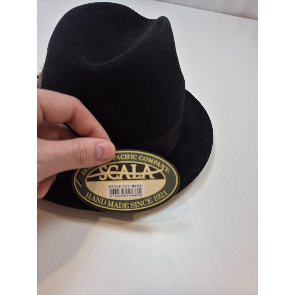 Scala Hat Fedora Mens One Size Black Wool Felt Handmade Classic Trim Feather Pin - Picture 5 of 12